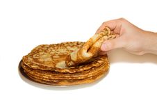 The Plate Of Russian Pancakes And Man S Hand Stock Images The Plate Of Russian Pancakes And Man S Hand Stock Images