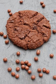 Chocolate Chip Cookie With Small Chocolate Balls Stock Image