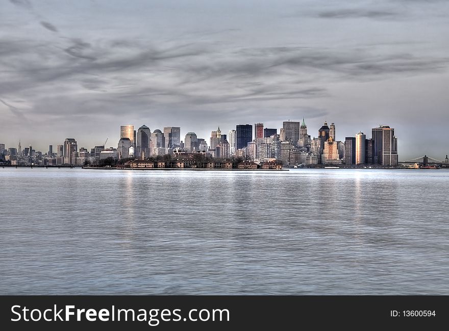 HDR composite of 9 exposures of downtown Manhattan taken close to sundown
