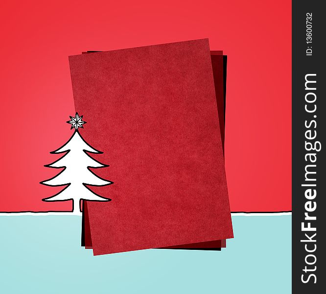 Red paper with Xmas tree. Red paper with Xmas tree