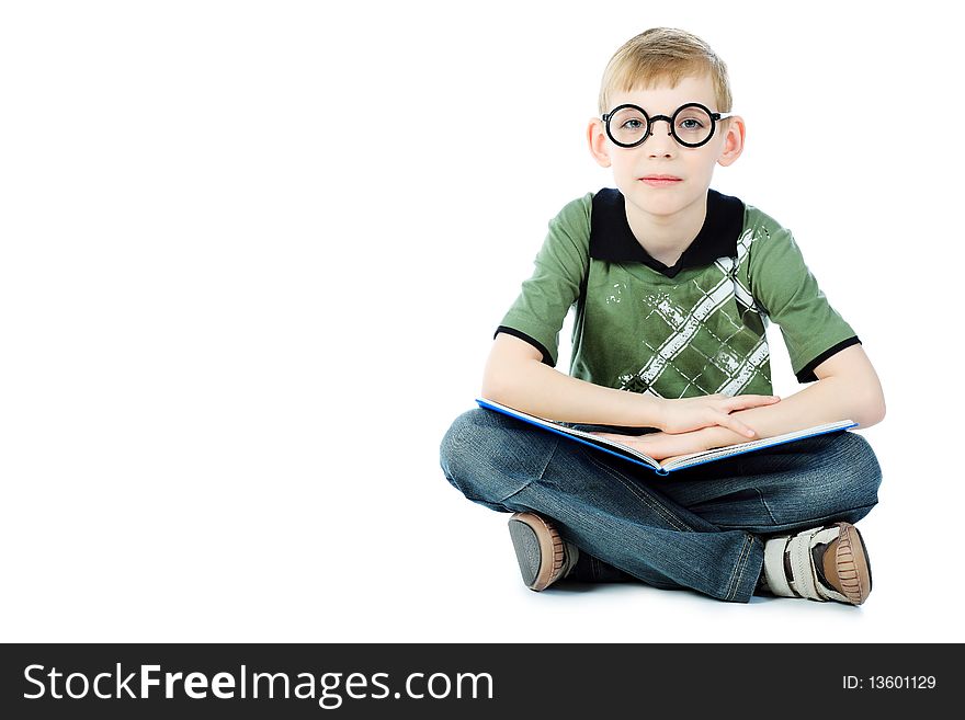 Portrait of a boy in a funny glasses. Isolated over white background. Portrait of a boy in a funny glasses. Isolated over white background.