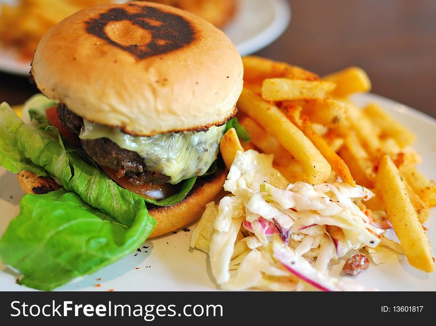 Fast food hamburger and french fries