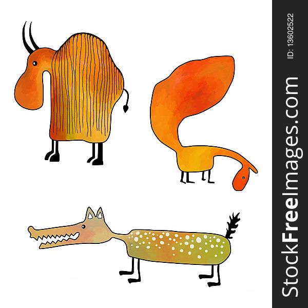 Sketch of buffalo, wolf, squirrel, clipart set. Sketch of buffalo, wolf, squirrel, clipart set