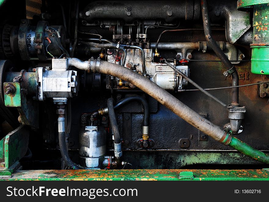 View of a vintage car engine.