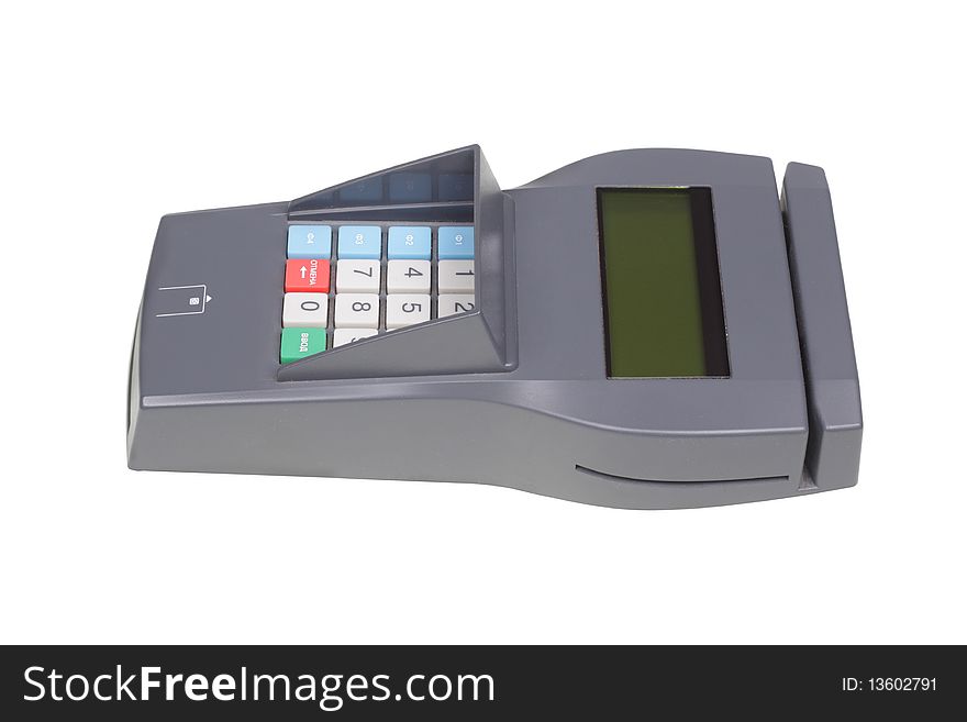 Credit machine (pos terminal). Isolated on a white background