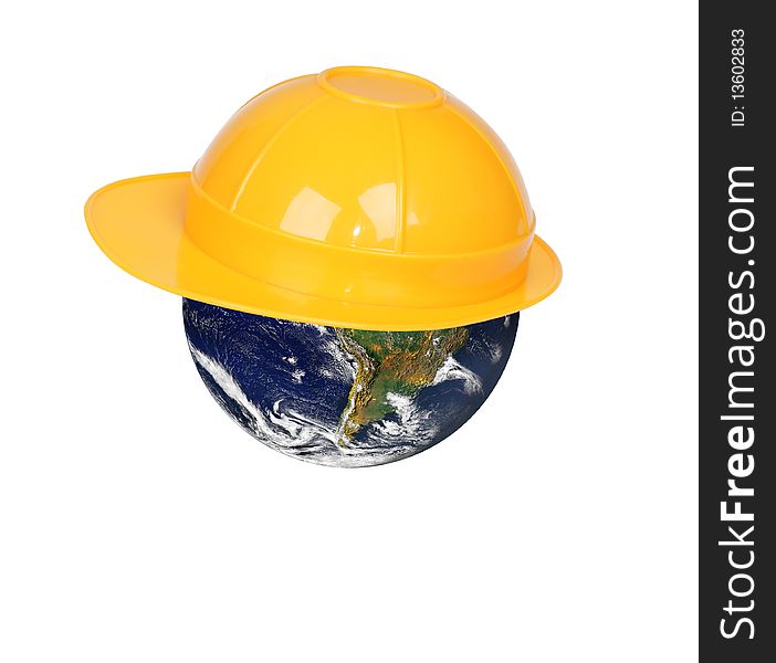 Globe in a helmet. Isolated object on a white background