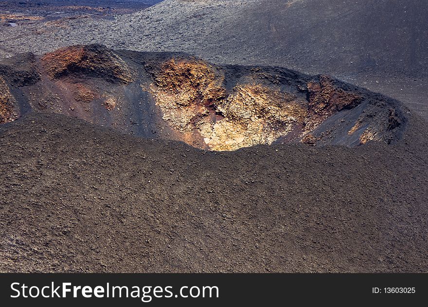 Crater of extinct volcano on Lanzarote island