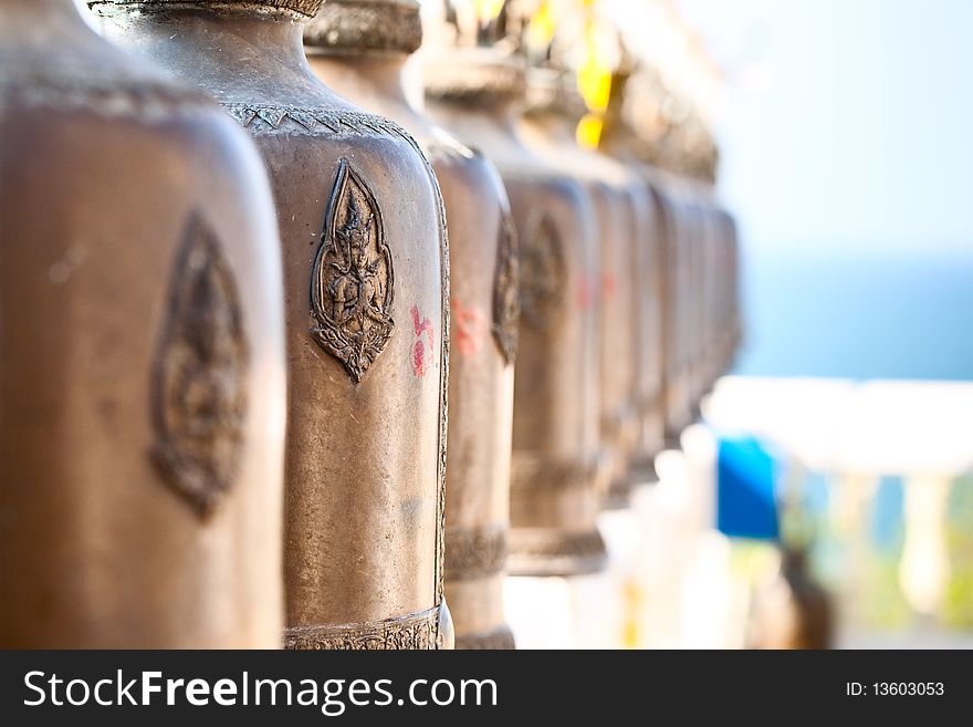 Old bells in a buddist temple of Thailand