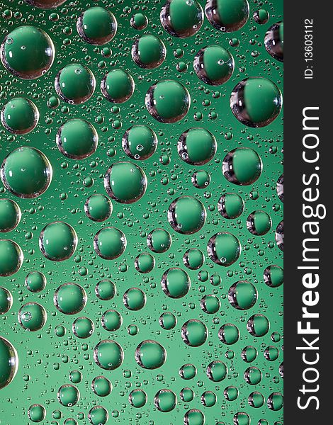 Green water drops background. Water collection. Green water drops background. Water collection.