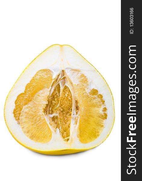 Ripe halved grapefruit on a white background