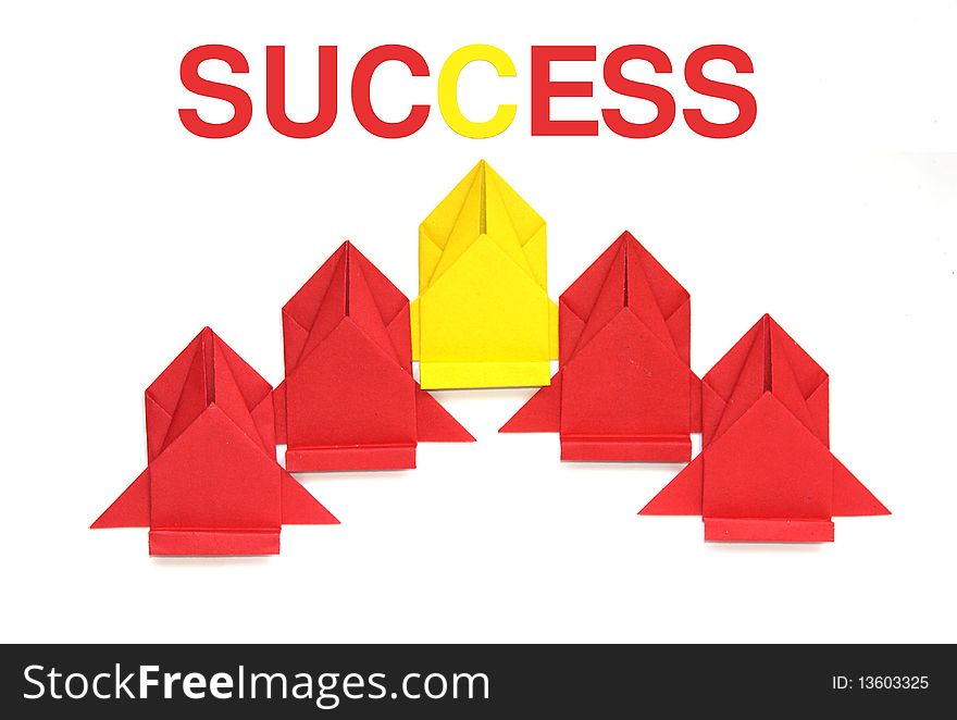 Concept of a success, created by paper cars isolated on white background