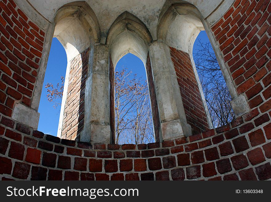 Ancient brick tower with three windows. Ancient brick tower with three windows