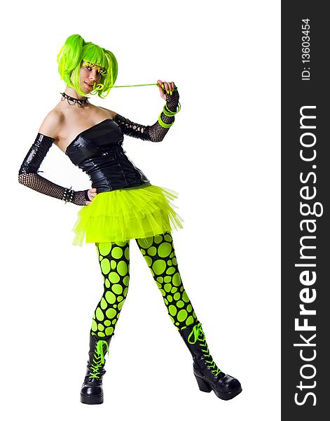 Cyber goth girl with bright green hair