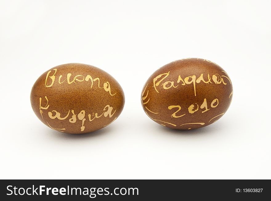 Easter greetings on decorated eggs