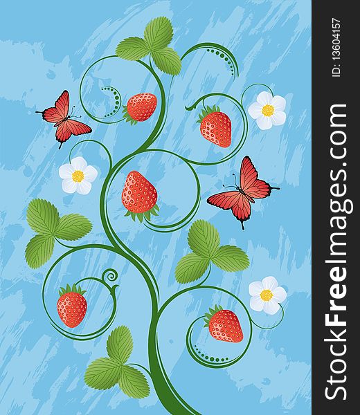 Summer background with a strawberry. Vector illustration.