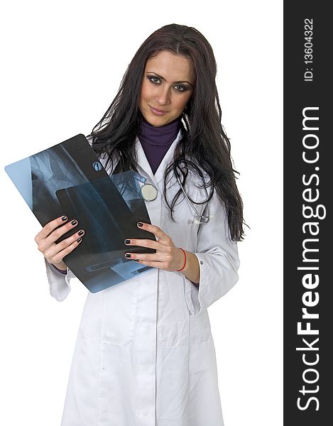 Cute female doctor holding xray scans