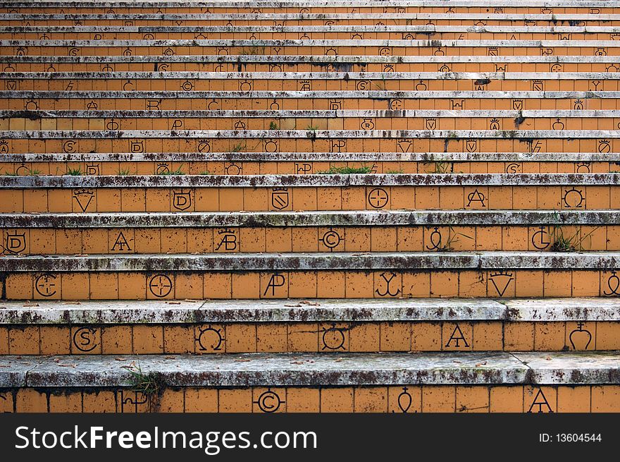 Details of the steps of the Plaza de Toros de Algeciras, Cï¿½diz, Spain