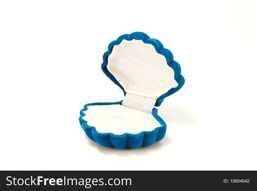 Blue box for jewelry in the form of pearls, isolated on a white background. Blue box for jewelry in the form of pearls, isolated on a white background