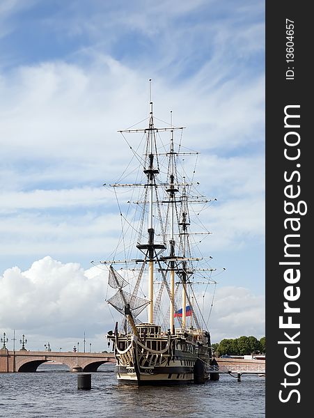 Old time ship at harbor from St.Petersburg, Russia