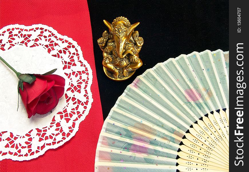 Lord ganesha with Japanese fan and dolley with red rose
lord ganapti goes oriental. Lord ganesha with Japanese fan and dolley with red rose
lord ganapti goes oriental