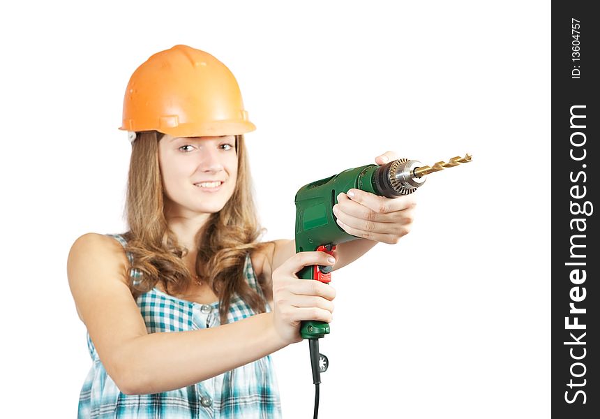 Young woman with drill