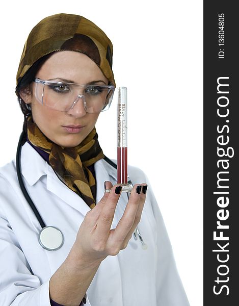 Cute muslim doctor working in lab. Cute muslim doctor working in lab