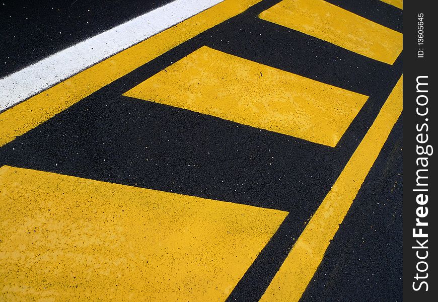 Yellow and white line  asphalt  walking in cities. Yellow and white line  asphalt  walking in cities
