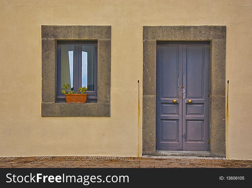 Door and window, inside a castle in Naples, Italy. Door and window, inside a castle in Naples, Italy