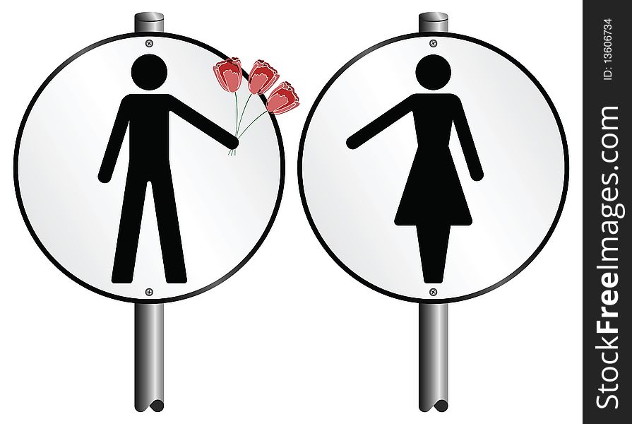 Love between the signage man and woman