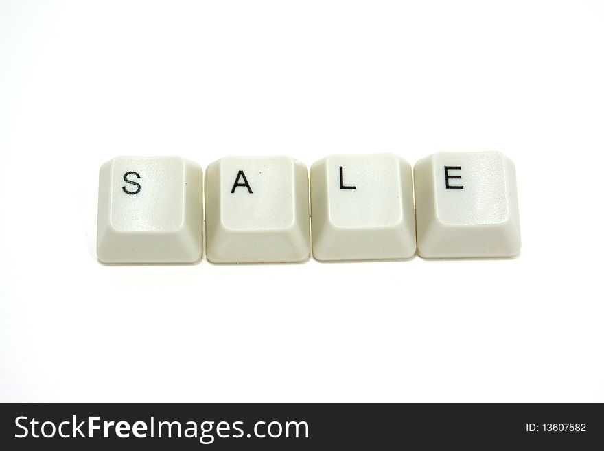 Word sale compiled from keyboard keys on white. Word sale compiled from keyboard keys on white