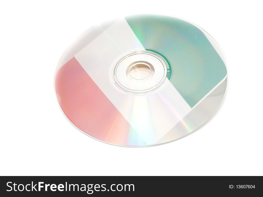 CD with reflex of Italian flag on white. CD with reflex of Italian flag on white