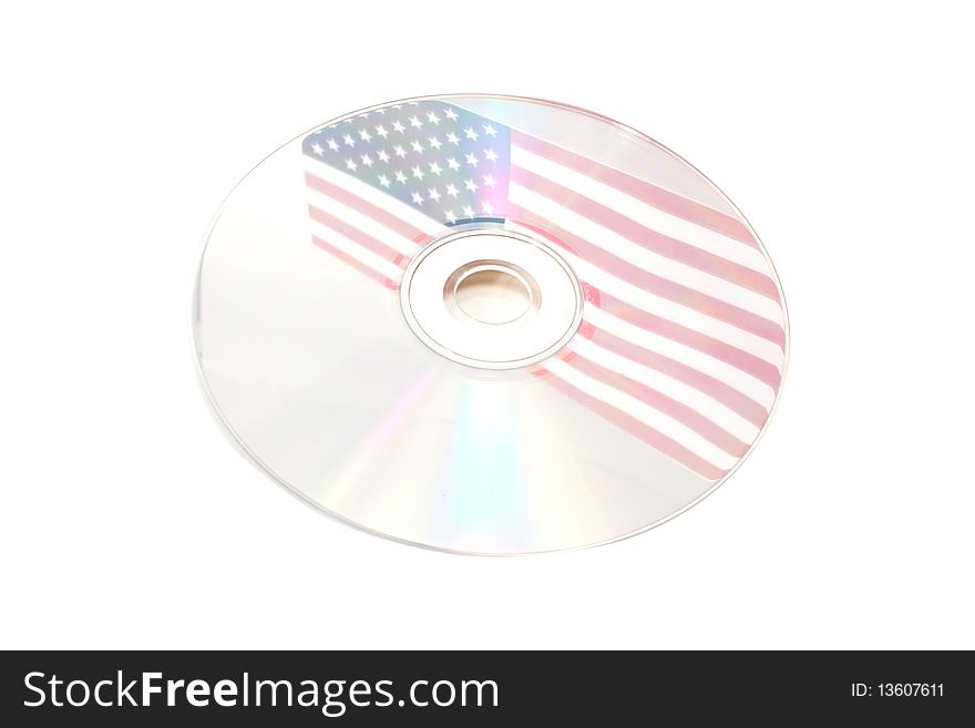 CD with reflex of USA flag on white. CD with reflex of USA flag on white