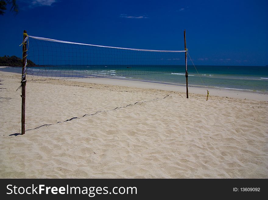 Volleyball Net On A White Beach