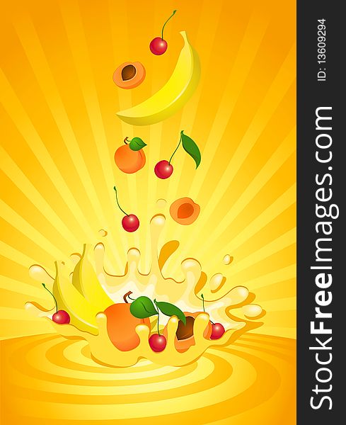 Tasty fruit in yoghurt on an abstract background