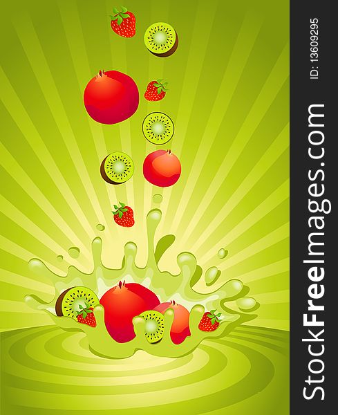 Tasty fruit in yoghurt on an abstract background