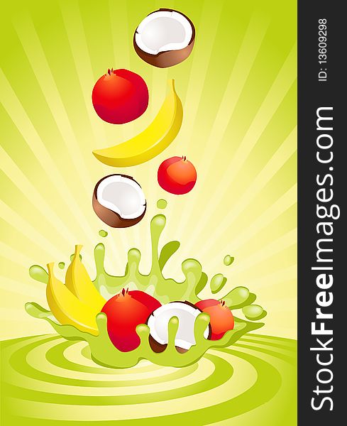 Tasty fruit in yoghurt on an abstract background