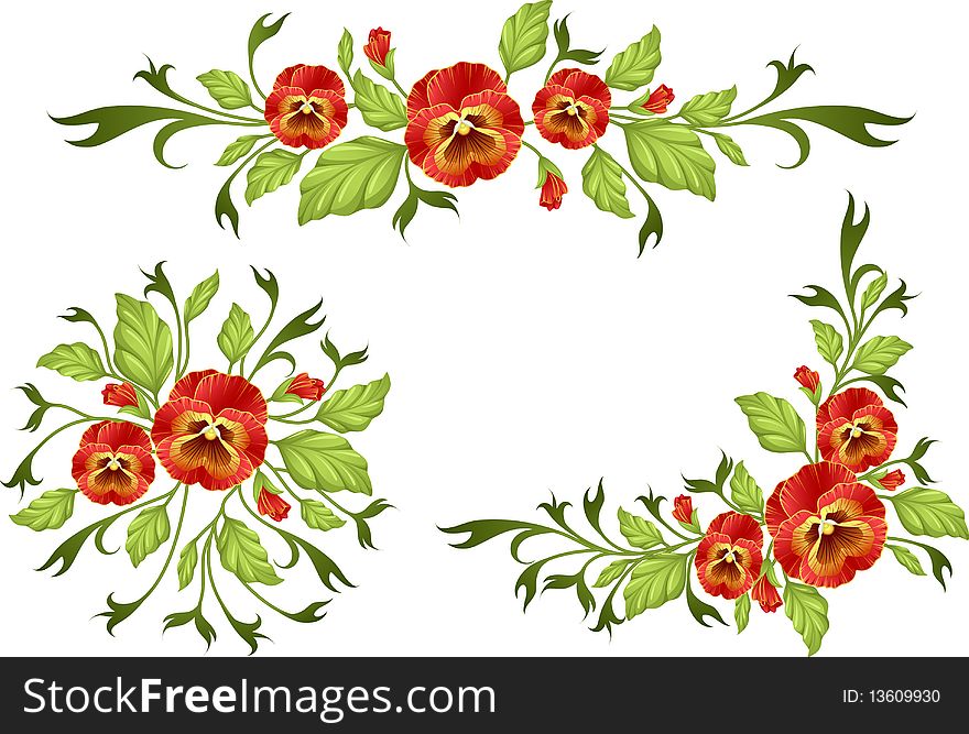 Colorful pansies vector floral image. Colorful pansies vector floral image