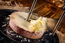 Shaving Of Tete De Moine Cheese On A Girolle. Close Up View. Copy Space For Text, Logo Or Brand. Royalty Free Stock Photography
