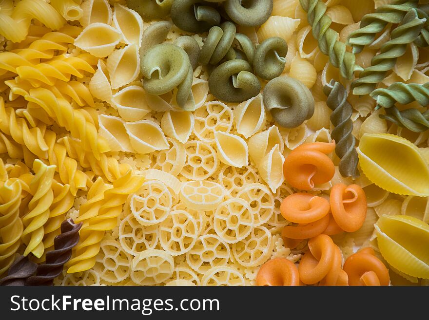 Multicolored Pasta Close-up. Pasta Of Different Shapes.