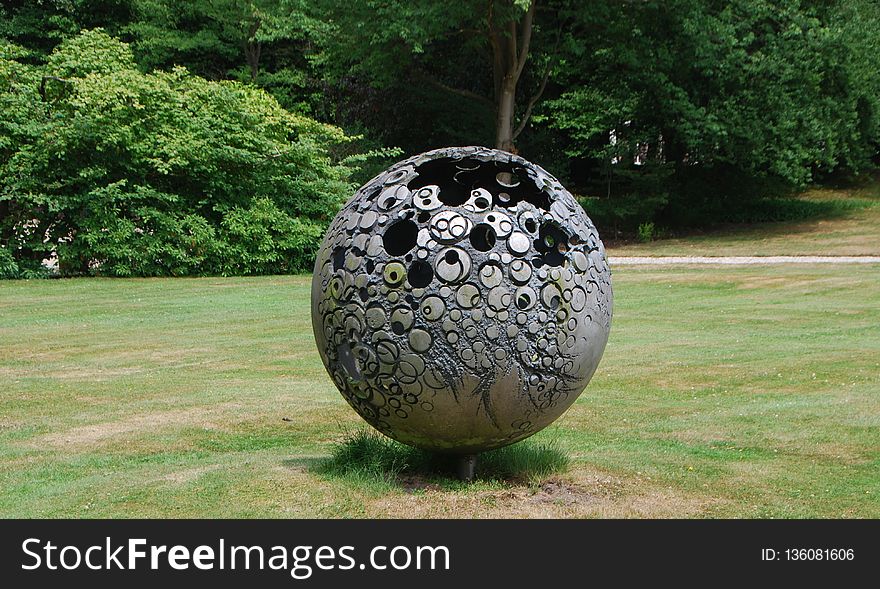 Grass, Sculpture, Garden, Sphere