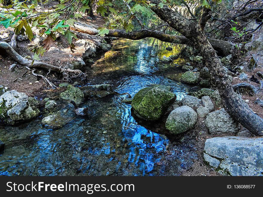 SEVEN SPRINGS,RHODES/GREECE OCTOBER 7 2018 : the life around the river in Seven Springs park in Rhodes