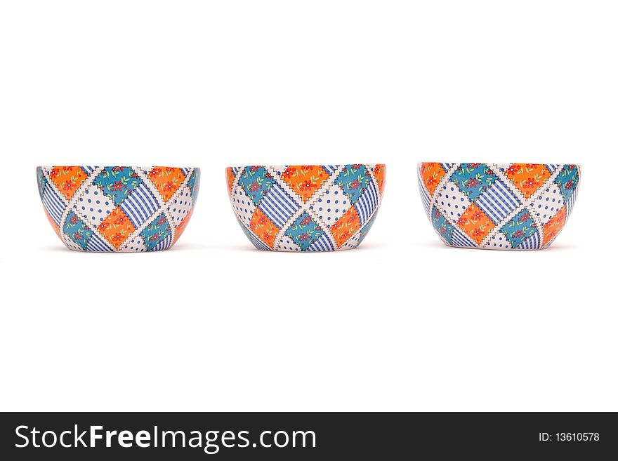 Row Of Three Porcelain Bowls Isolated