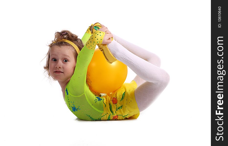 Young the girl-gymnast on white background