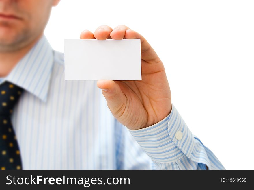 Pure white card in man's hand