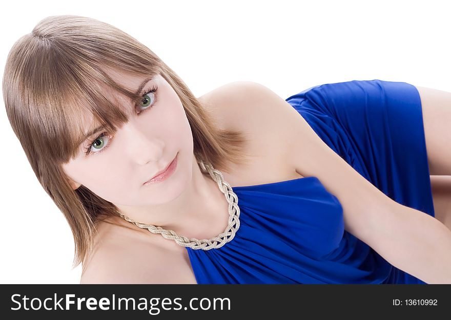 Bright picture of lovely woman in blue dress