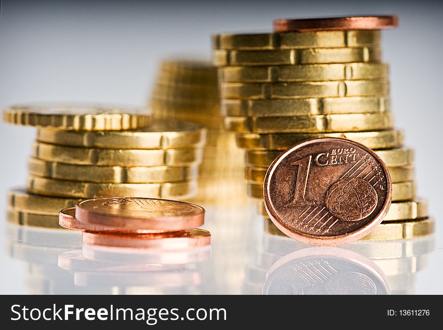 Many euro coins in different ways