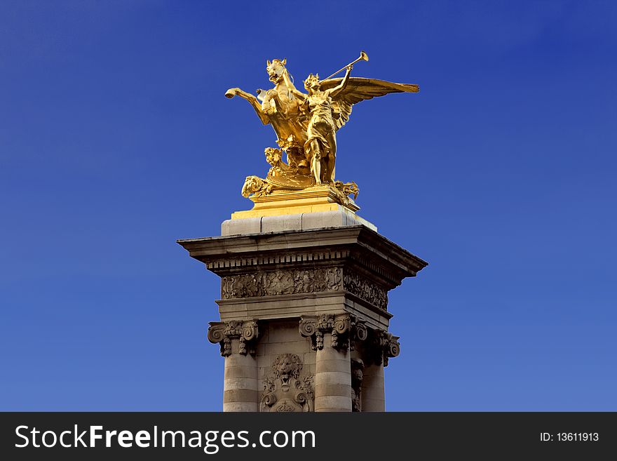 The sculpture in on the Pont Alexandre 3,Paris,France. The sculpture in on the Pont Alexandre 3,Paris,France