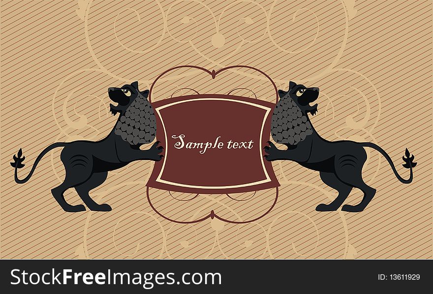 Vector drawing of the vintage background with heraldic lions