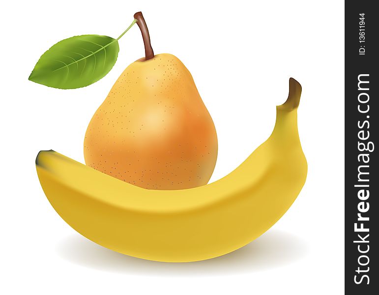 Photo-realistic . The yellow pear and the yellow banana. Photo-realistic . The yellow pear and the yellow banana.