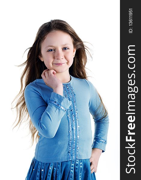 Beautiful little girl. Isolated on a white background